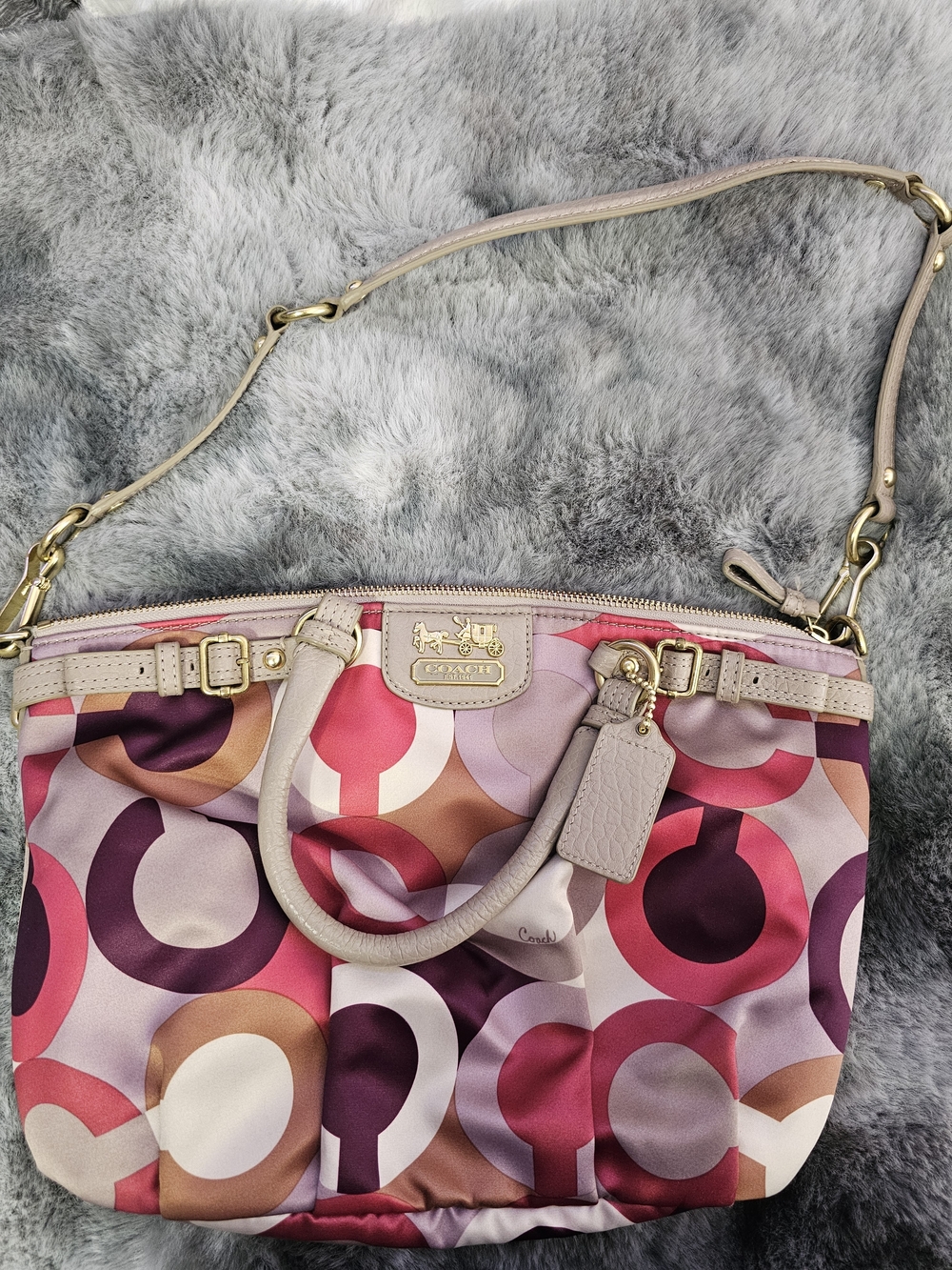Coach Multicolor Pink Purple Tan Circle Print Shoulder Bag